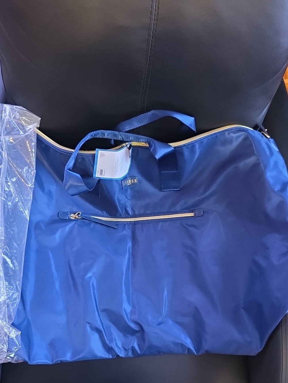 Navy Duffel Bag with Front Zip Pocket